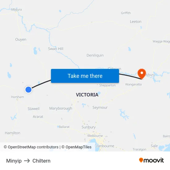 Minyip to Chiltern map