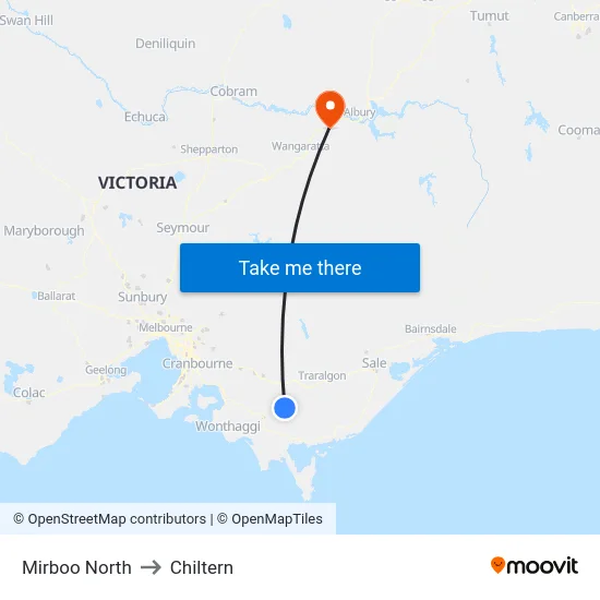 Mirboo North to Chiltern map