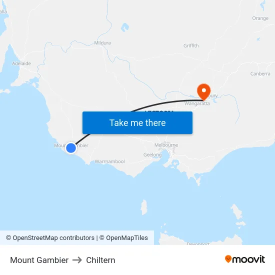 Mount Gambier to Chiltern map
