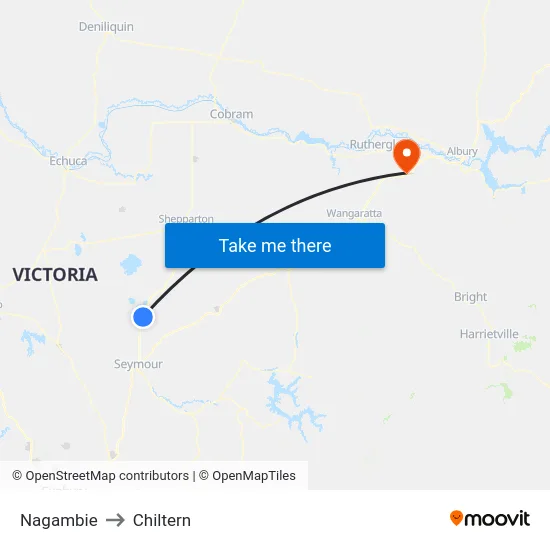 Nagambie to Chiltern map