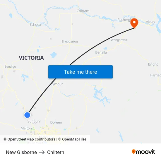 New Gisborne to Chiltern map