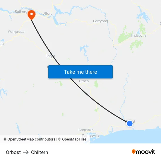 Orbost to Chiltern map