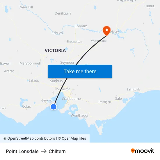 Point Lonsdale to Chiltern map