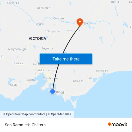 San Remo to Chiltern map