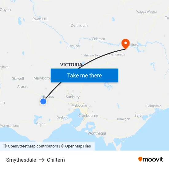 Smythesdale to Chiltern map