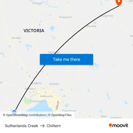 Sutherlands Creek to Chiltern map