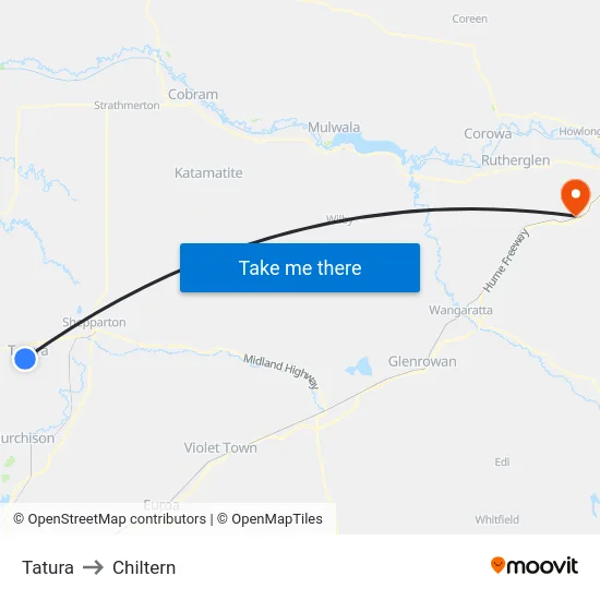 Tatura to Chiltern map