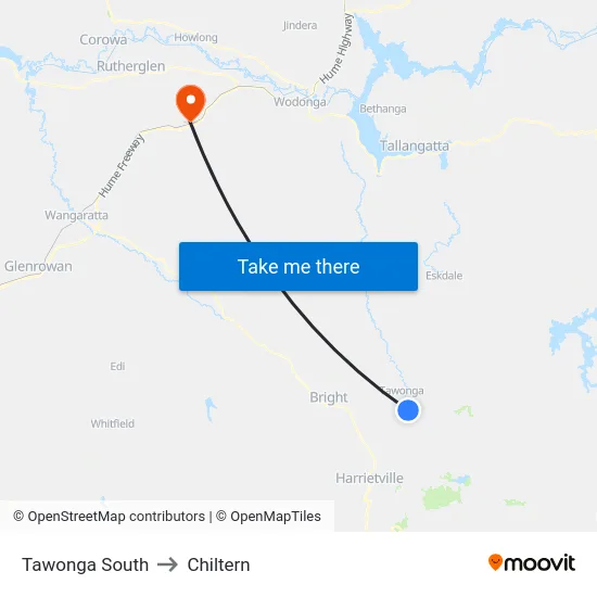 Tawonga South to Chiltern map