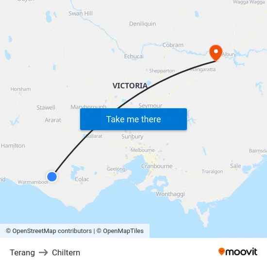 Terang to Chiltern map