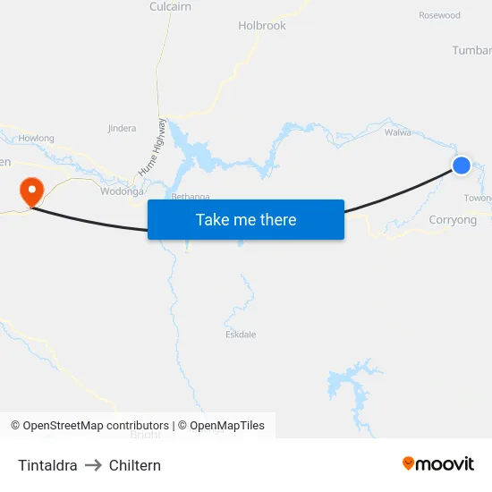 Tintaldra to Chiltern map