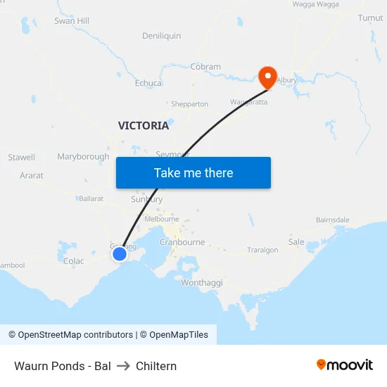 Waurn Ponds - Bal to Chiltern map