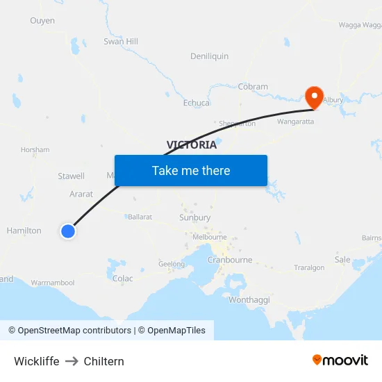 Wickliffe to Chiltern map