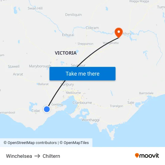 Winchelsea to Chiltern map