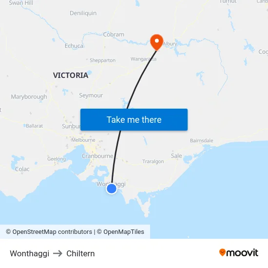 Wonthaggi to Chiltern map
