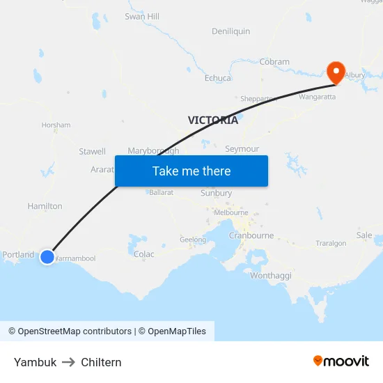 Yambuk to Chiltern map