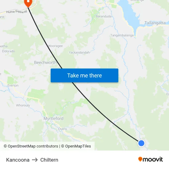 Kancoona to Chiltern map