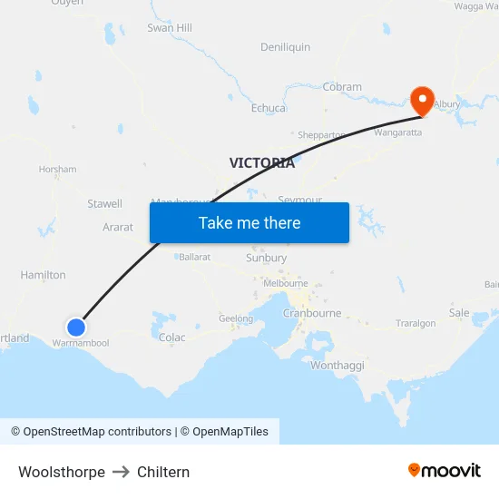 Woolsthorpe to Chiltern map