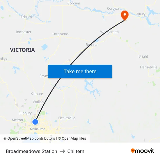 Broadmeadows Station to Chiltern map