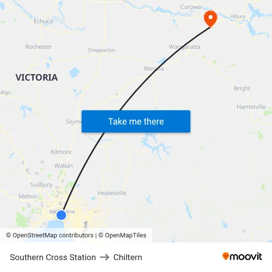 Southern Cross Station to Chiltern map