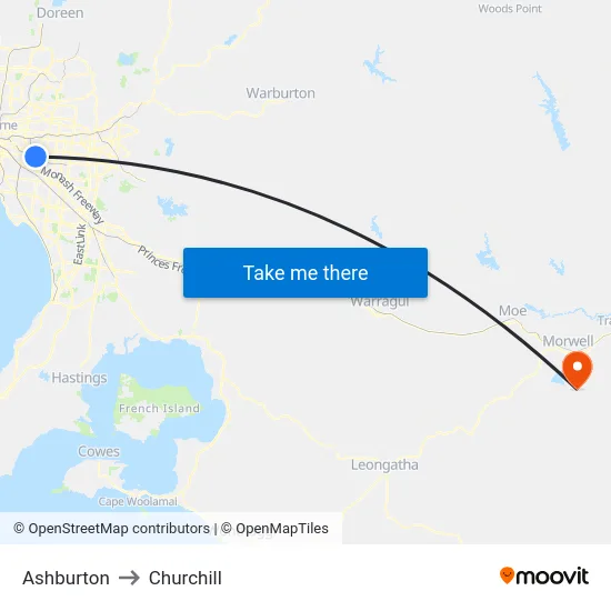 Ashburton to Churchill map