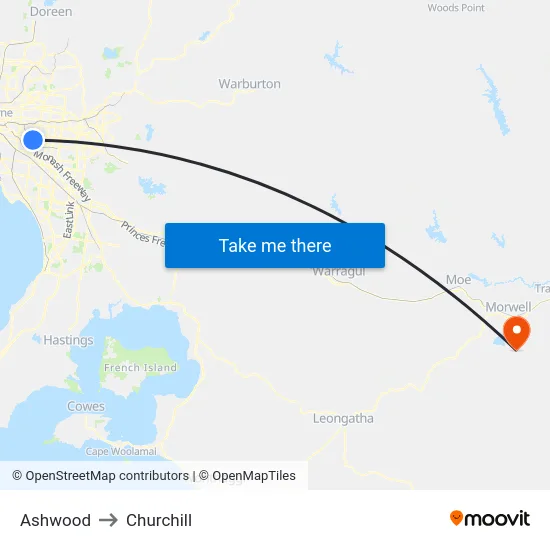Ashwood to Churchill map