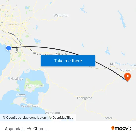 Aspendale to Churchill map