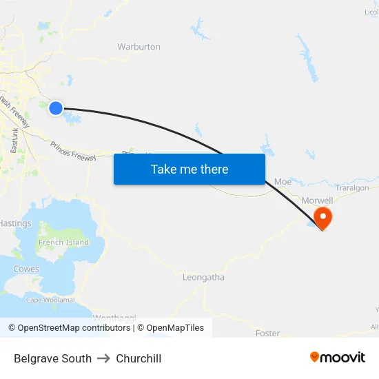 Belgrave South to Churchill map