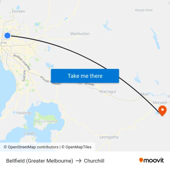 Bellfield (Greater Melbourne) to Churchill map