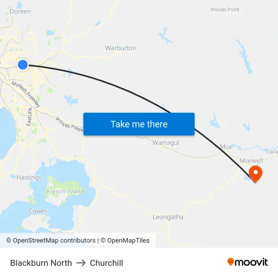 Blackburn North to Churchill map