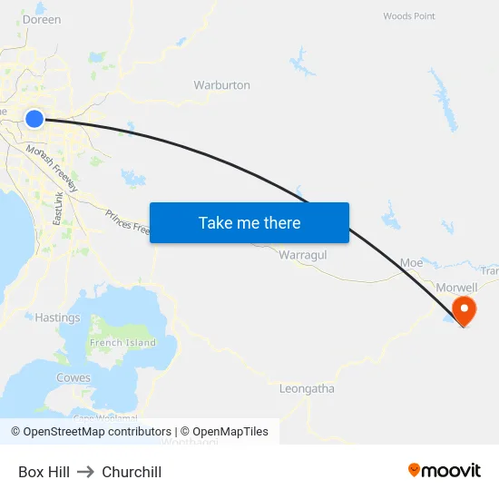 Box Hill to Churchill map