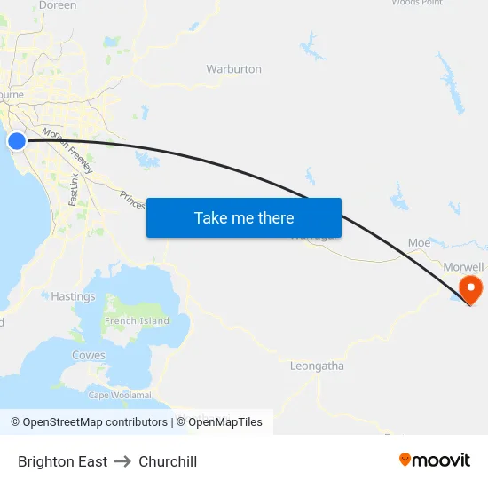 Brighton East to Churchill map