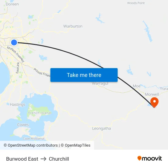 Burwood East to Churchill map