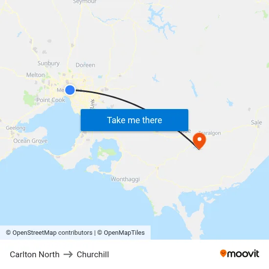 Carlton North to Churchill map