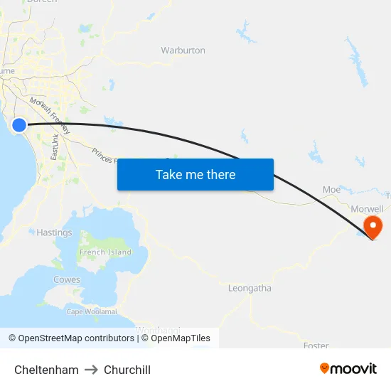 Cheltenham to Churchill map