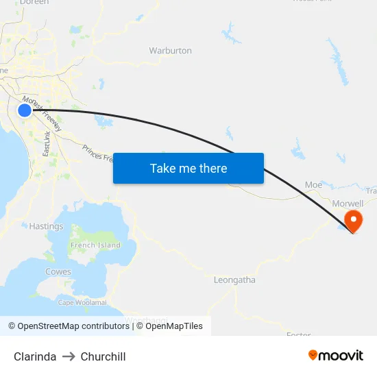 Clarinda to Churchill map