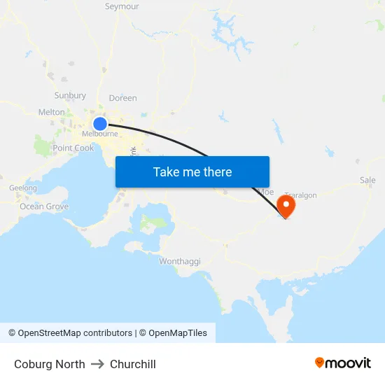 Coburg North to Churchill map