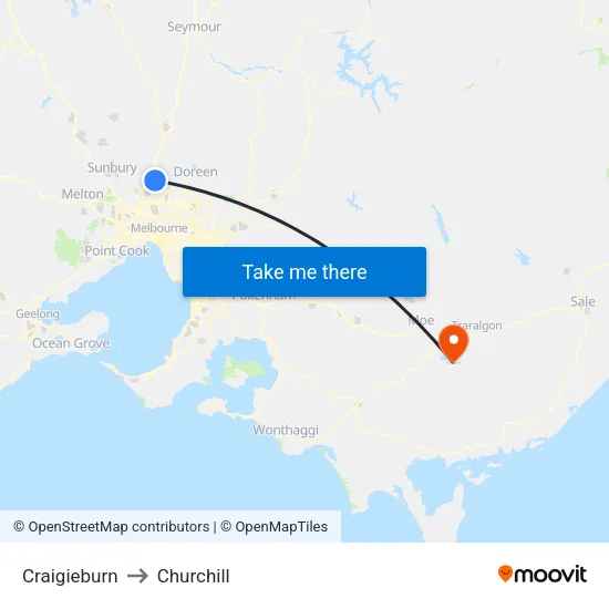Craigieburn to Churchill map