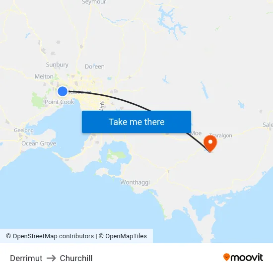 Derrimut to Churchill map