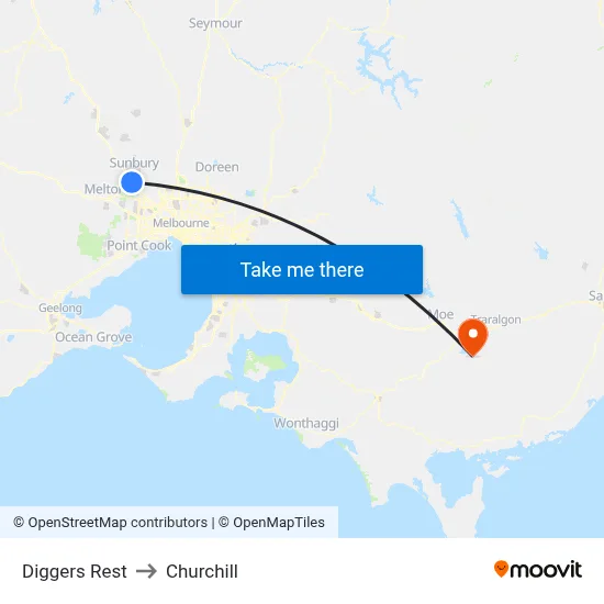 Diggers Rest to Churchill map