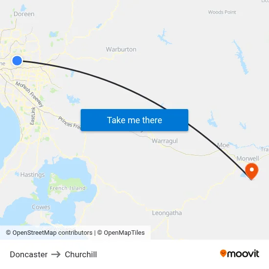 Doncaster to Churchill map
