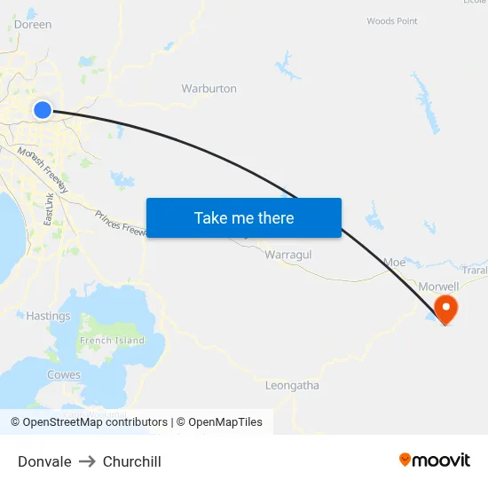 Donvale to Churchill map