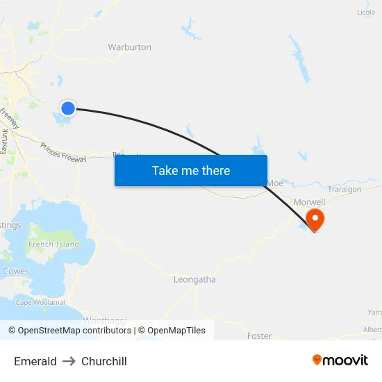 Emerald to Churchill map