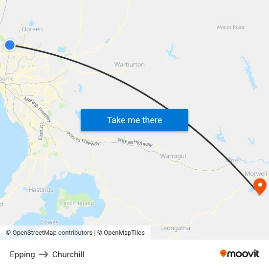 Epping to Churchill map