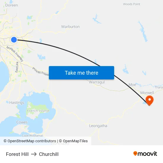 Forest Hill to Churchill map