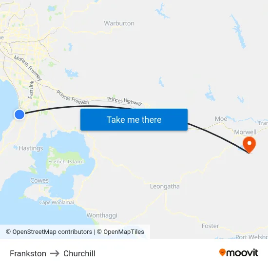 Frankston to Churchill map