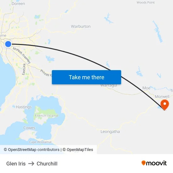 Glen Iris to Churchill map