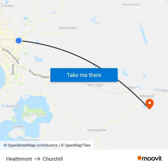 Heathmont to Churchill map