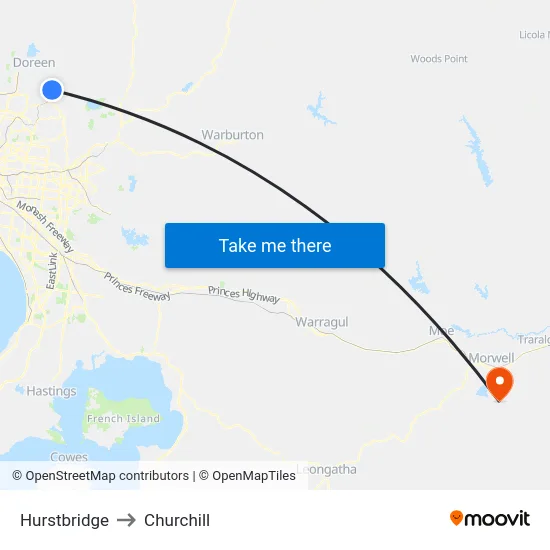 Hurstbridge to Churchill map