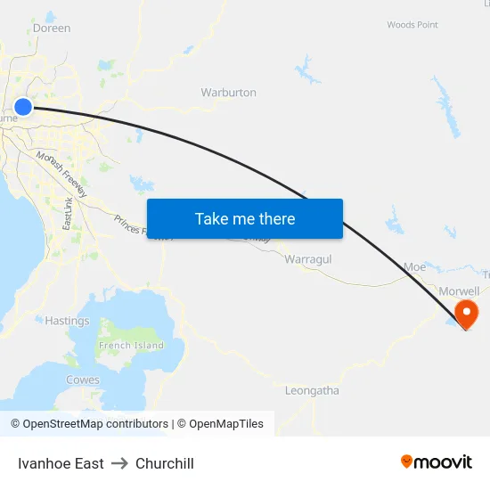 Ivanhoe East to Churchill map