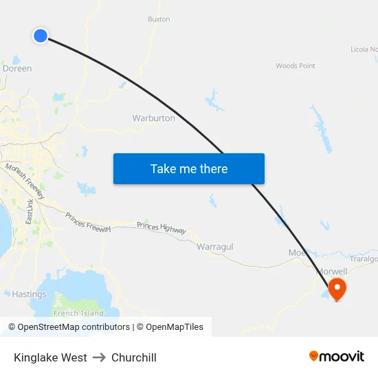 Kinglake West to Churchill map